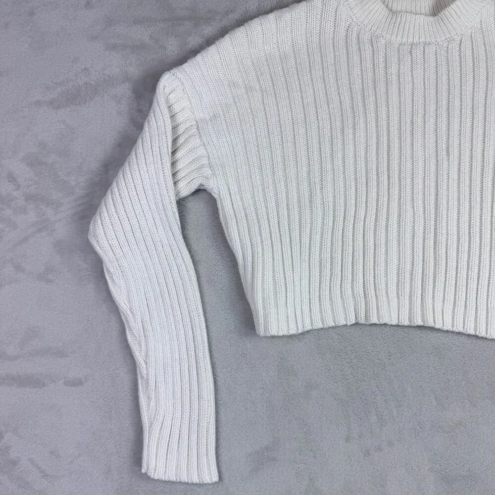 Forever 21 Womens Ribbed Mock Neck Cropped Sweater Cream White Size S